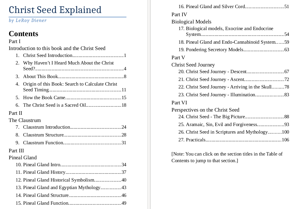 Table of Contents added to Christ Seed Book Christ Seed Explained page